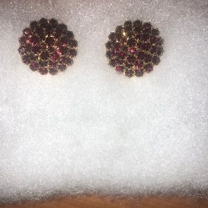 Vintage clip earrings rhinestone faux garnet
